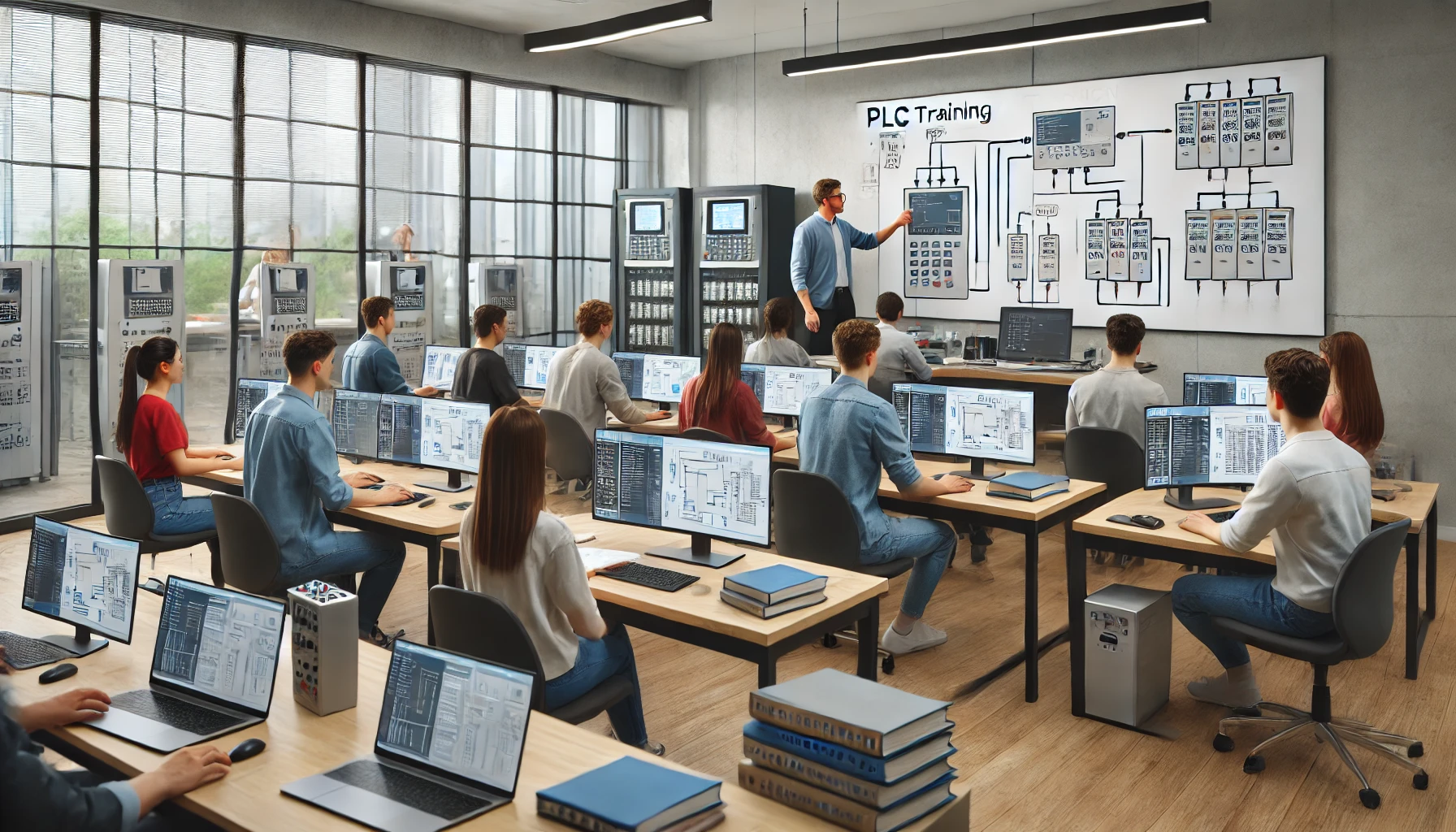 Alumnos de automatización utilizando el SCADA gratuito de SPGN en una clase de formación