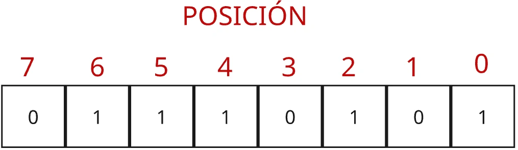 Imagen que muestra la posición de un bit dentro de un byte