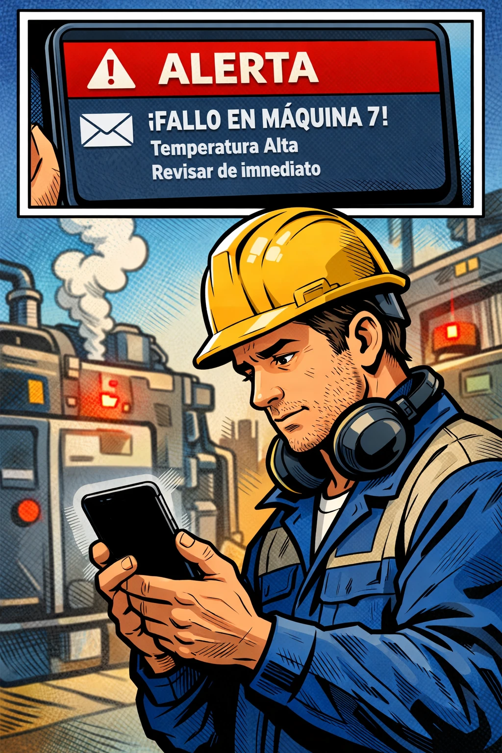 Imagen que muestra a un técnico de mantenimiento mirando el movil por que le ha llegado un aviso desde el Scada