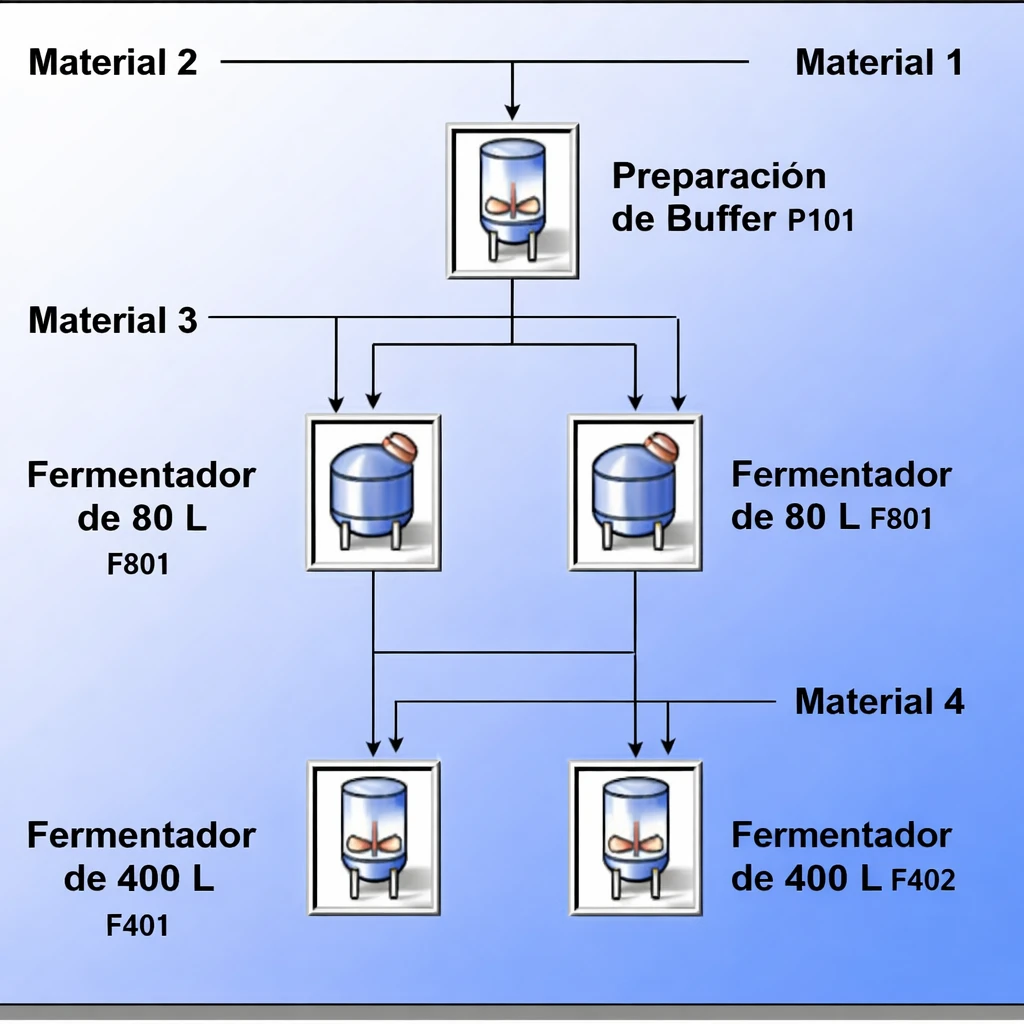 Imagen con una representación gráfica de una receta en depositos