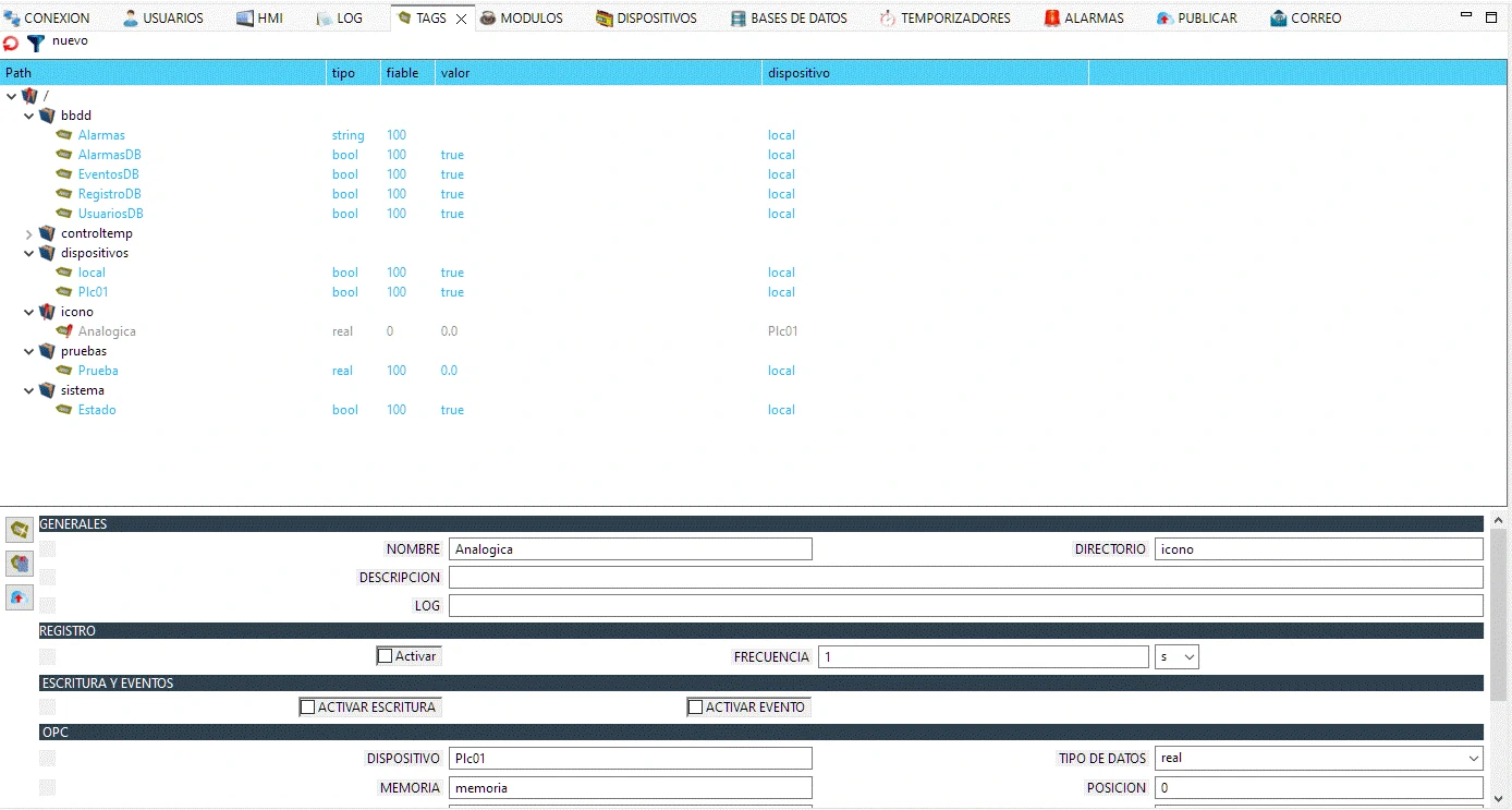 Editor de tags abierto en que se muestran algunas tags y sus valores