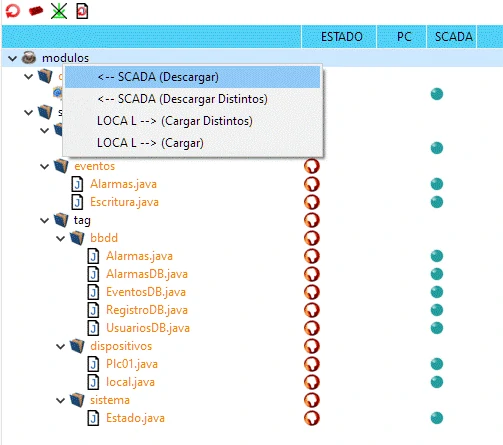 Vista del menu contextual cuando se pulsa con el boton derecho en el raiz del arbol de navegación de módulos