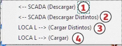 Menu contextual con las operacioens de carga y descarga de los módulos en el SCADA