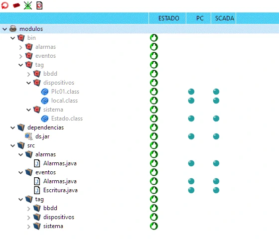 Arbol de módulos con todos los archivos sincronizados entre el SCADA y el PC de desarroll0