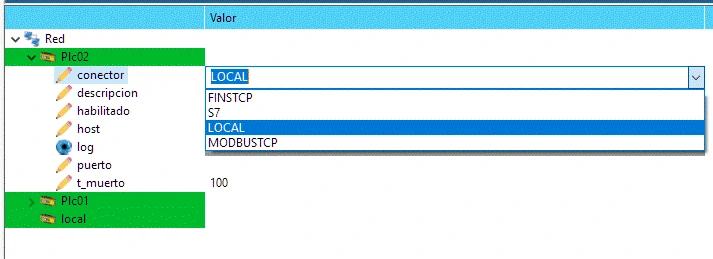 Vista en la que observa el desplegable de conector dentro de un dispositivo