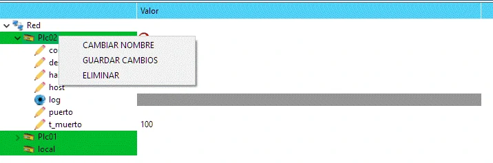 Menu contextual que se muestra al pulsar con el botón derecho en el item del disositivo